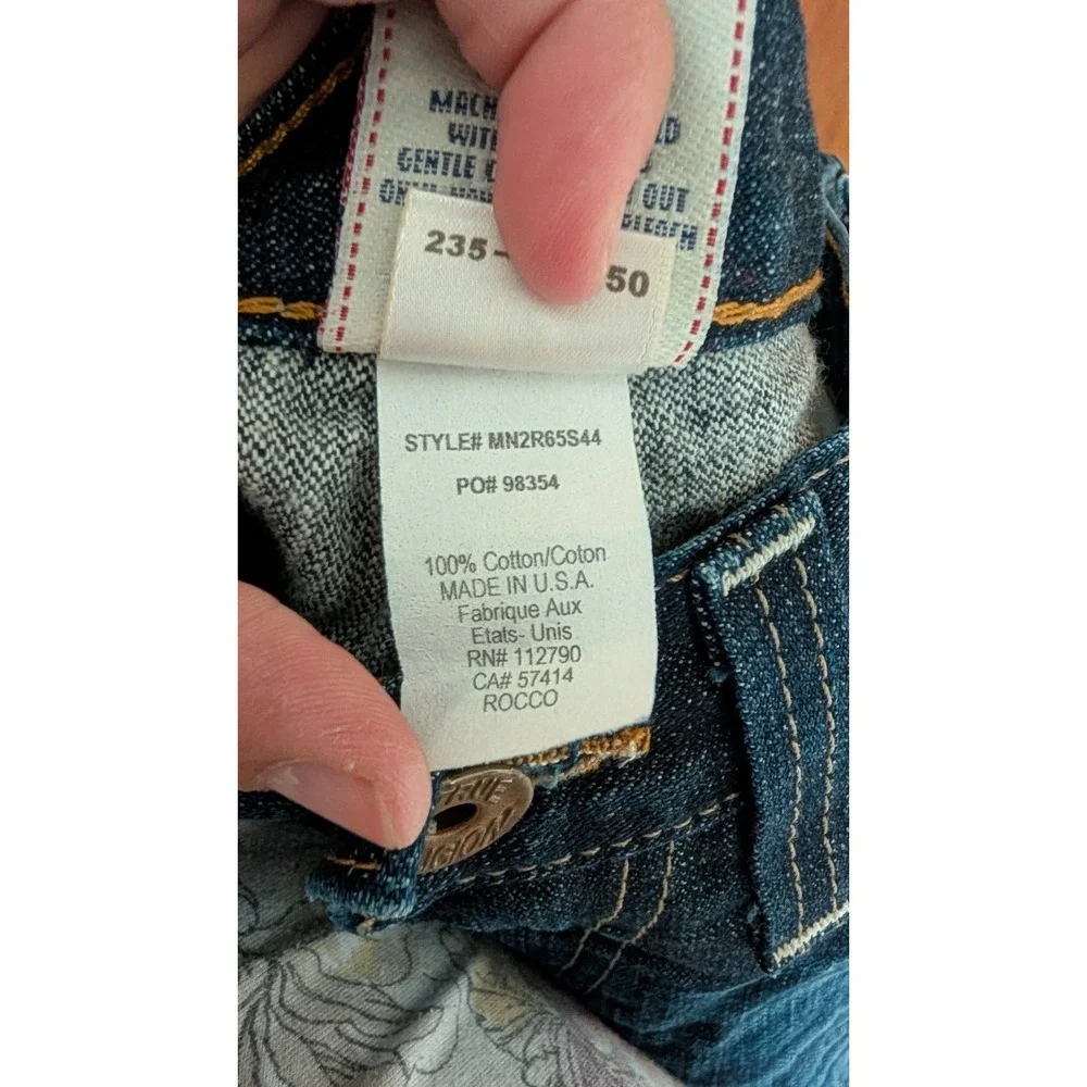 True Religion Carpenter Jeans Mens 36 Dark Wash Blue Slim Straight Made in USA